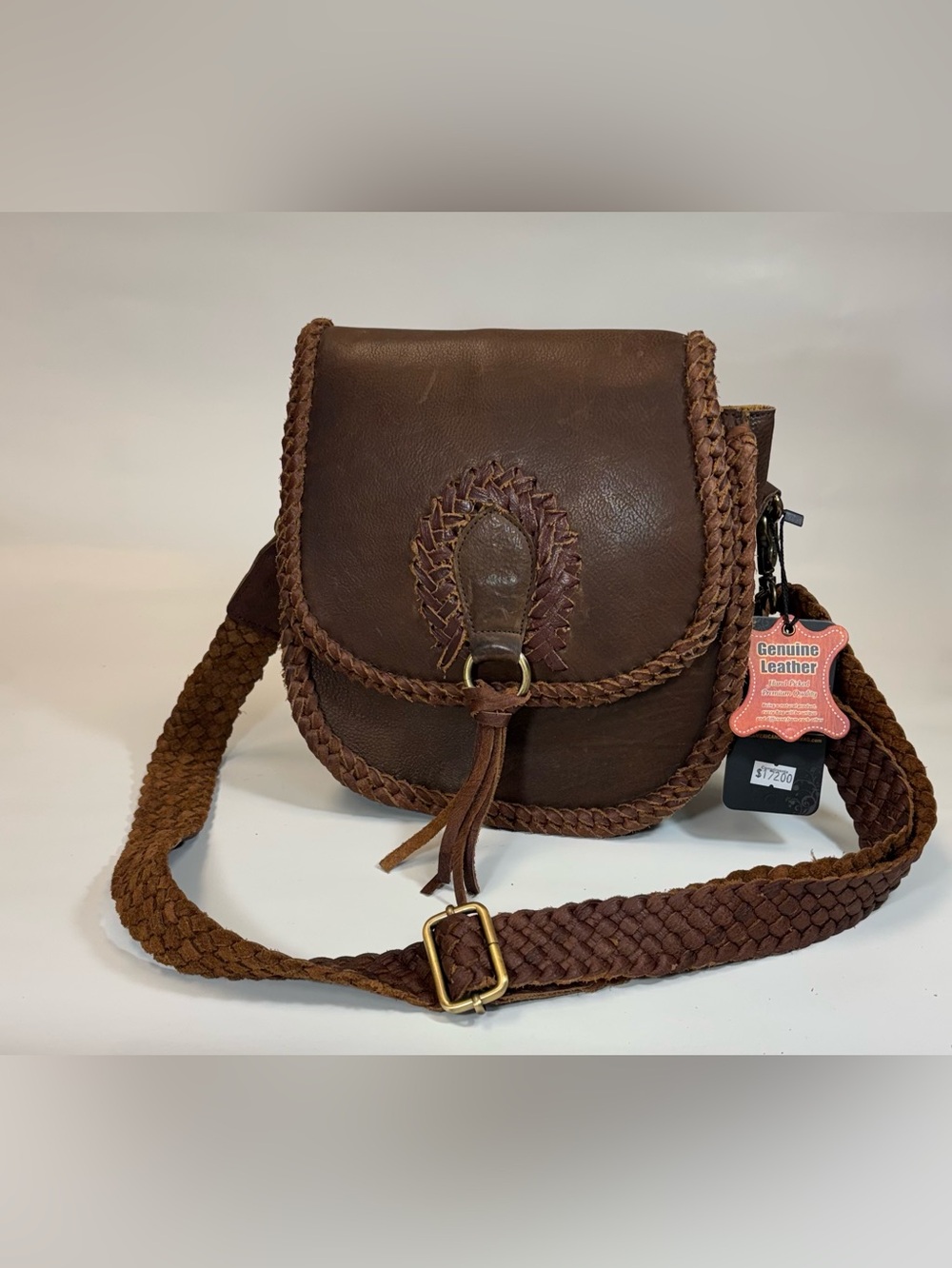 American Darling Brown Braided Leather Crossbody Bag